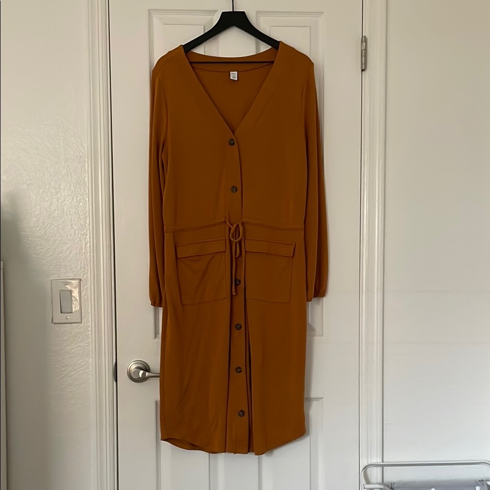 Elegant Mustard Button-Down Dress